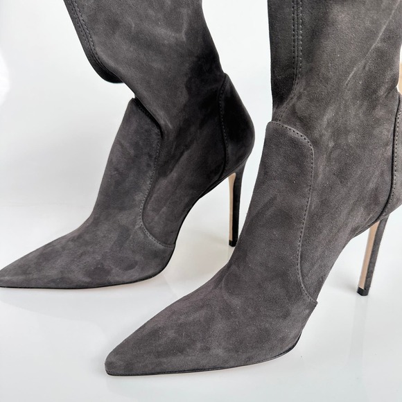 NIB Stuart Weitzman Leigh 95 Gray Suede Bootie Boot Heel Stiletto Pointed - Picture 6 of 13